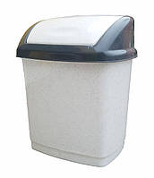 Ведро для мусора пластиковое "Домик" 16 литров с поворотной крышкой белый(мрамор) "Горизонт" + Видео