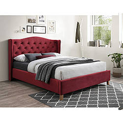 Двоспальне ліжко бордового кольору Signal Aspen Velvet 160х200см з м'яким узголів'ям на дерев'яних ніжках
