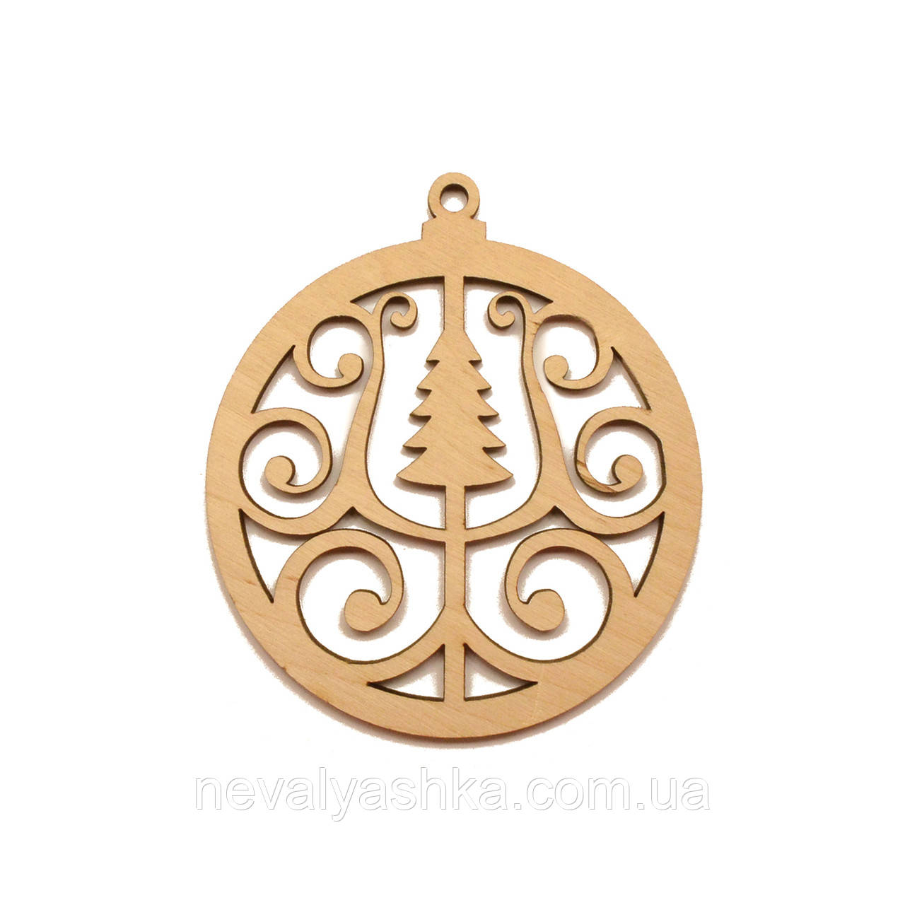 Дерев'яна Новорічна Ялинкова Іграшка "Ялинка в Кулі з Вензелями" 9 см Прикраса на Ялинку з Фанери