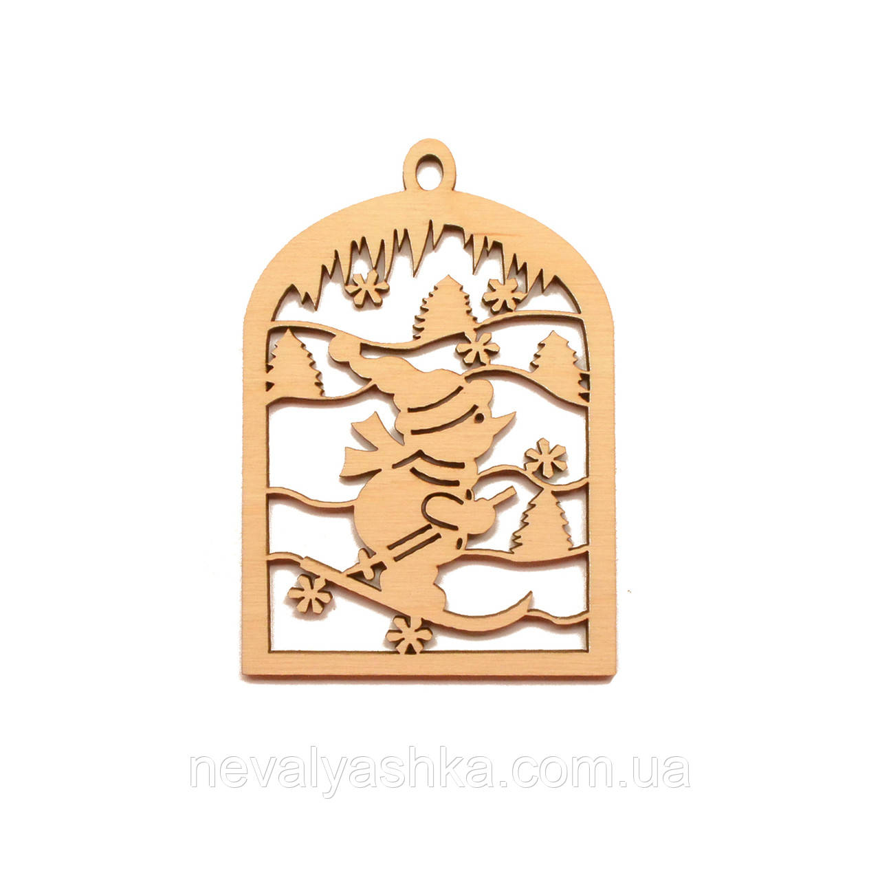 Дерев'яна Новорічна Ялинкова Іграшка "Сніговик на Лижах" 9 см Прикраса на Ялинку з Фанери