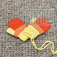 Зимние детские 1-2 года вязаные двойные толстые варежки рукавички для малышей с флисом внутри 8035 Жёлтый