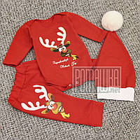 Новолітній комплект 86 10-12 міс костюмчик трійка боді штанці шапочка для малюків Новий рік 8032 Червоний