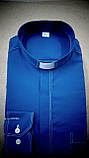 Синя сорочка з білою оздобою строчкою з довгим рукавом, фото 2