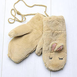 Рукавиці теплі зимові, дитячі для дівчинки, шерсть, акрил, внутрішнє хутро 3D, на шнурку, Корона (розмір р.15 (7-8 років))