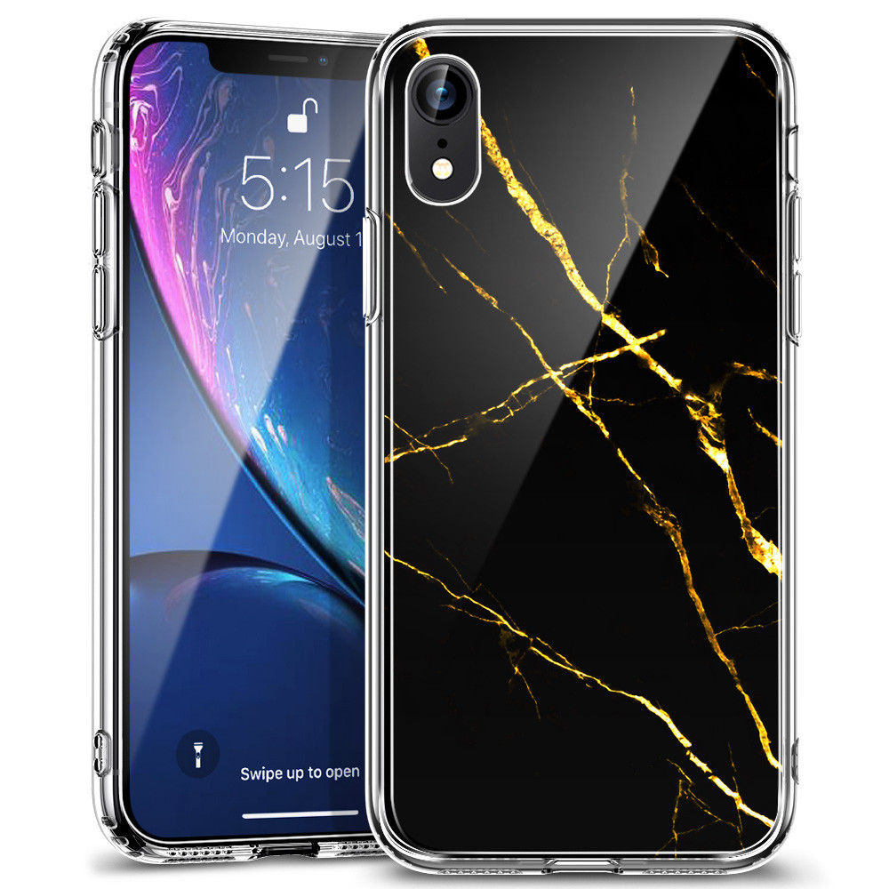 Чехол ESR для iPhone XR Mimic Marble Tempered Glass, Black Gold (4894240071205)