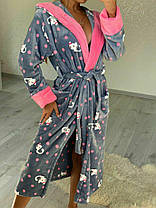 Довгий теплий жіночий домашній махровий халат із котами, фото 4