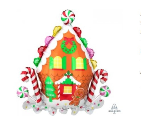 А 28" x 30" Gingerbread House SuperShape Foil Balloo. Куля фольгована фігура Різдвяний пряниковий будиночок, фото 1