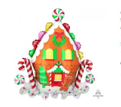 А 28" x 30" Gingerbread House SuperShape Foil Balloo. Куля фольгована фігура Різдвяний пряниковий будиночок