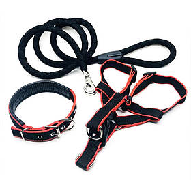 Поводок зі шлейкою для собак міцний до 20 кг 1,5 м Розмір М Середній Шлейка із повідком і ошийником 3в1