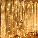 Світлодіодна гірлянда штора 400 led 3х2м (прозорий шнур, з перехідником) Золоте світло, фото 4