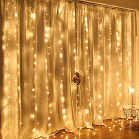 Світлодіодна гірлянда штора Водоспад 280 led 3х3м лампа 3D білий Золоте світло