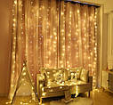 Світлодіодна гірлянда штора 400 led 3х2м (прозорий шнур, з перехідником) Золоте світло, фото 5