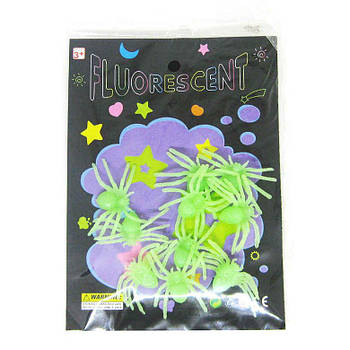 Хеловін Набір декор елементів Halloween Fluorescent Павучки 10шт, світятся у темряві №653/23-110