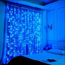 Світлодіодна гірлянда штора Водоспад 280 led 3х3м велика лампа 3D (білий шнур з перехідником) Синє світло