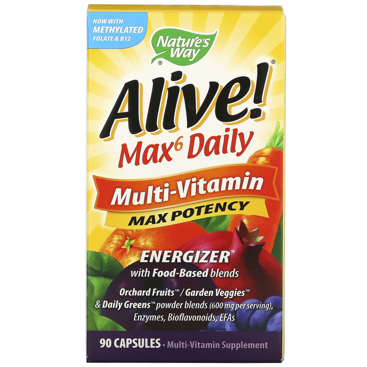 Мультивітамінний комплекс Alive! Max6 Daily, 90 рослинних капсул, Nature's Way