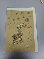 Листівка вітальна з аплікацій новорічний олень