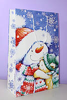 Новогодний подарочный пакет бумажный с рисунком снеговик