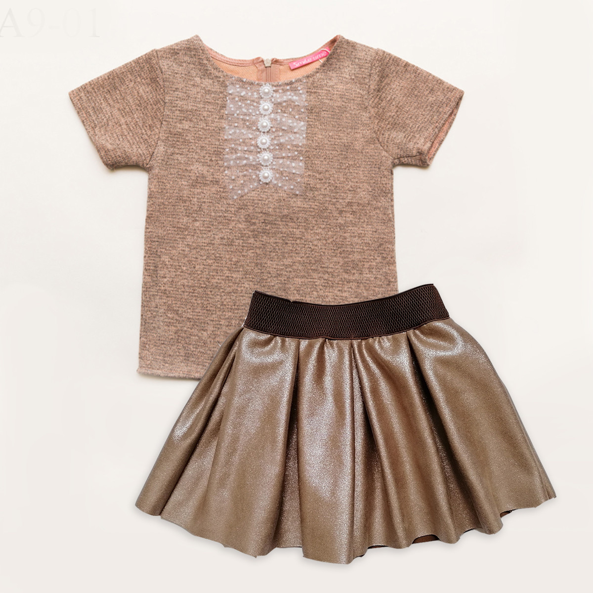 Ошатний дитячий комплект для дівчинки блузка і спідниця SmileTime Lux, бежевий