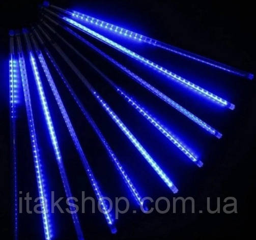 Світлодіодні бурульки 8 шт 50 см прозорий шнур гірлянда Синя, фото 2