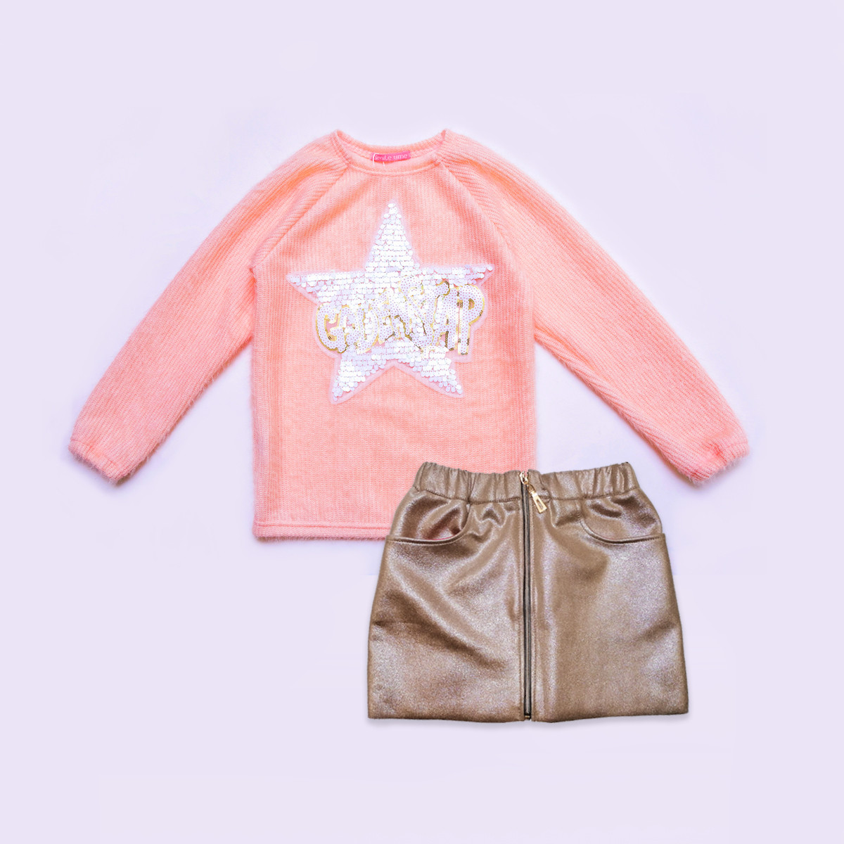 Святковий комплект для дівчинки светр і юбкаSmileTime Holiday, персиковий