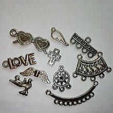 Кулони підвіски конектори металеві Асорті  Античне срібло паковання 10 шт