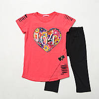 Дитячий літній костюм футболка і капрі для дівчинки, SmileTime Lovely, корал з чорним