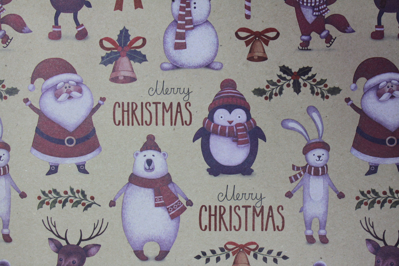 Подарунковий папір крафт з новорічним малюнком, фото 1