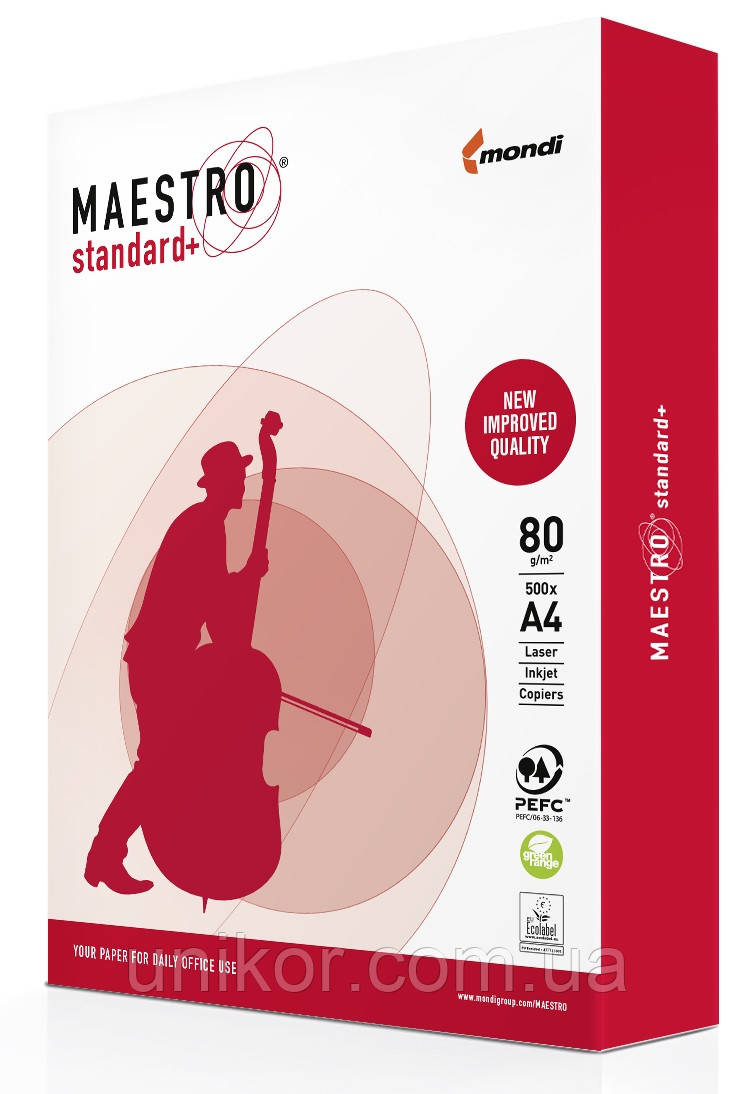 Папір А4, 80 г/м2, 500 аркушів. Maestro Standart+