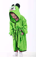 Детский тёплый махровый халат "Микки маус" с ушками 1-2 года салатовый рост 92-98 см.