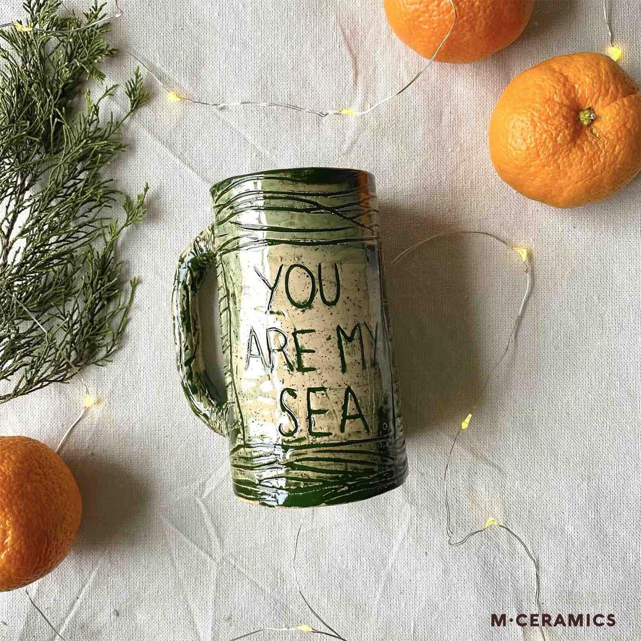 Керамическая кружка ручной работы M.CERAMICS "YOU ARE MY SEA" зеленая