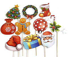 Топери новорічні, 10 предметів (у страви фігурки з картону на паличці)