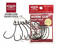 Крючки Vanfook офсетные WORM55B Stealth Black #6/0 (4шт)