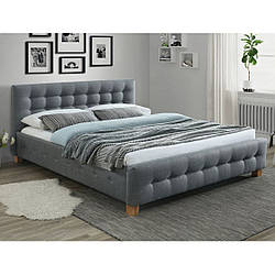 Двоспальне сіра ліжко з тканини Signal Barcelona 160х200см з каретной стяжкою і м'яким узголів'ям