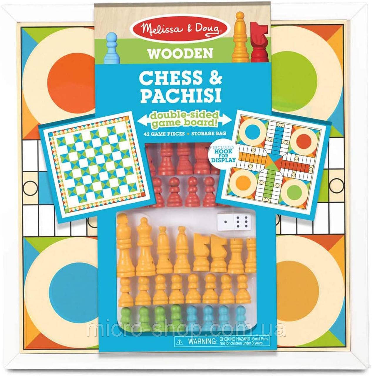 Дерев'яні шахи та пачисі Melissa & Doug Double-Sided Wooden Chess & Pachisi Board Game