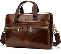 Деловой мужской кожаный портфель Westal коричневый для ноутбука, планшета, документов 069-1