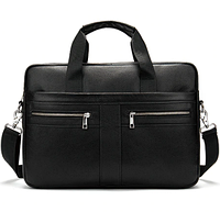 Деловой мужской кожаный портфель Westal черный для ноутбука, планшета, документов 069-2