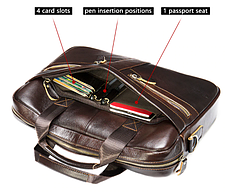 Діловий чоловічий шкіряний портфель Westal коричневий для ноутбука, планшета, документів 069-3, фото 2