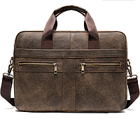 Деловой мужской кожаный портфель Westal темно коричневый для ноутбука, планшета, документов 069-4
