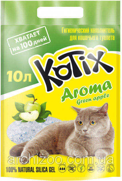 Kotix Aroma 10л Силікагель наповнювач для котячого туалету зелене яблуко