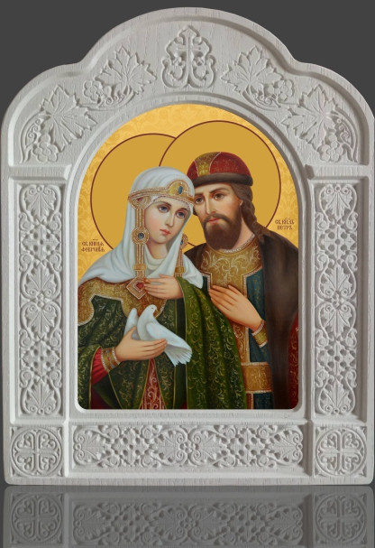 Святі Петро і Февронія на іконі з дерева