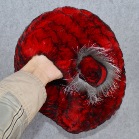 Жіночий хутряний берет із кролика рекс червона, фото 1
