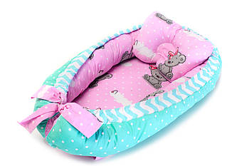 Дитячий кокон Бірюзово-рожевий 75*60 см