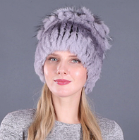 Хутряна шапка з хутра кролика рекс і чорнобурки колір зморозу