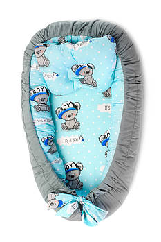 Дитячий кокон Сіро-бірюзовий з Ведмедиками 75*60 см