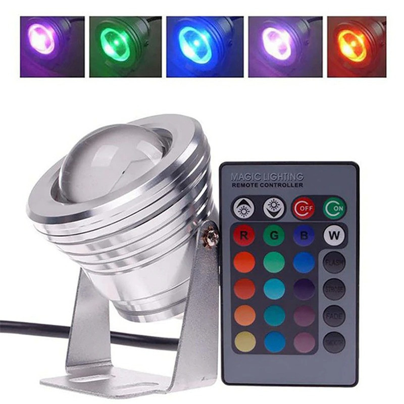Світлодіодний RGB лінзовий прожектор з пультом, алюміній, 10 Вт, 220 В, фото 1