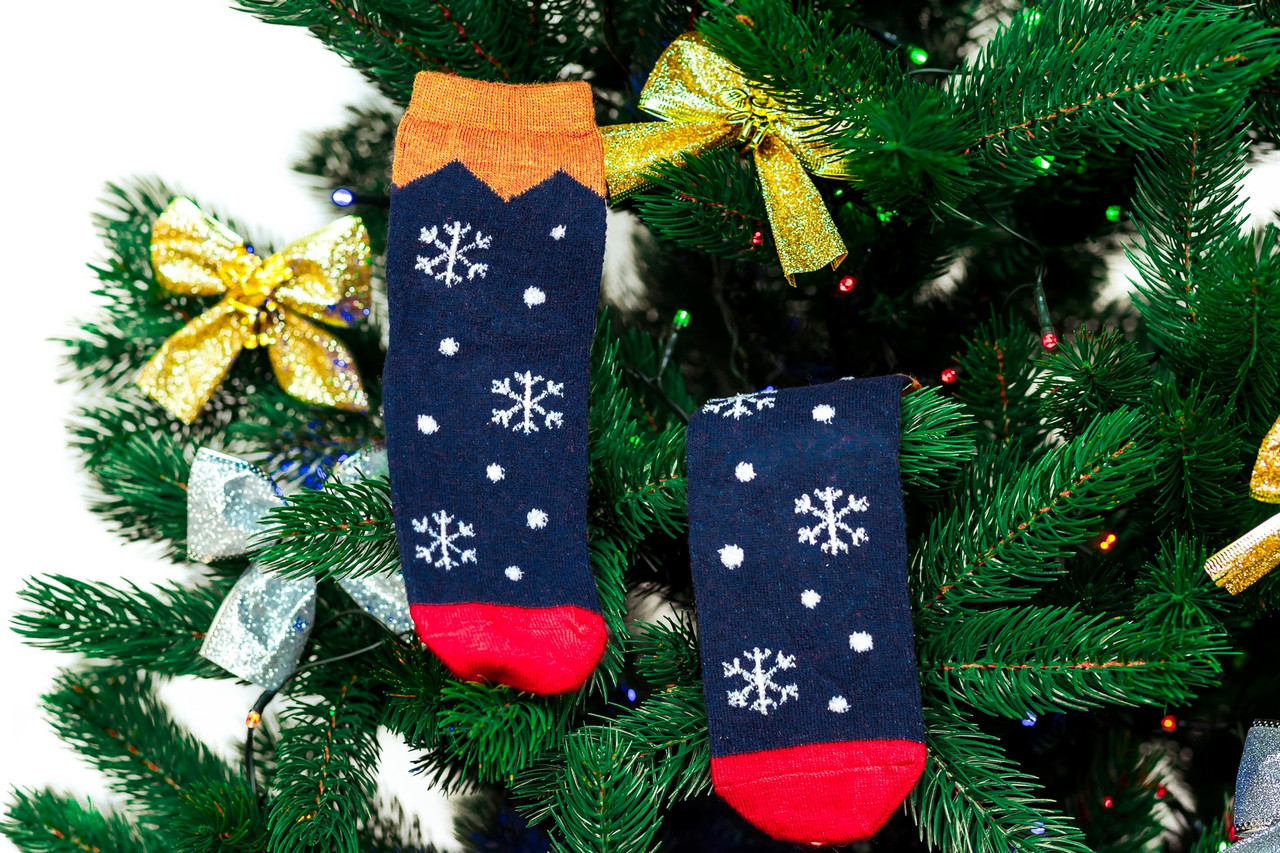 🎄 Сині новорічні шкарпетки зі сніжинками 37-41 розмір MERRY CHRISTMAS Золото