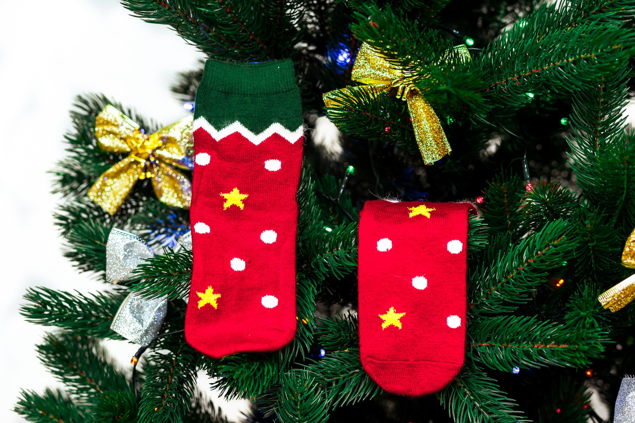 🎄 Червоні новорічні шкарпетки ельфів 37-41 розмір MERRY CHRISTMAS Золото
