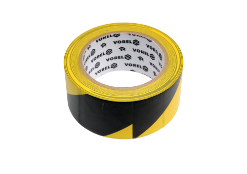 Стрічка ПВХ самоклейна сигнальна жовто-сіра 48 мм х 33 м VOREL