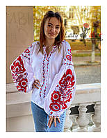 Белая женская блуза с красной вышивкой в украинском стиле LADY-MAK "Загадочная"