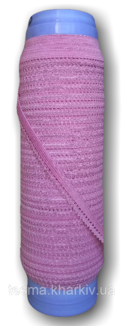 Гумка для білизни, стрічка еластична ажурна колір рожевий ширина 10 мм намотування 50 метрів